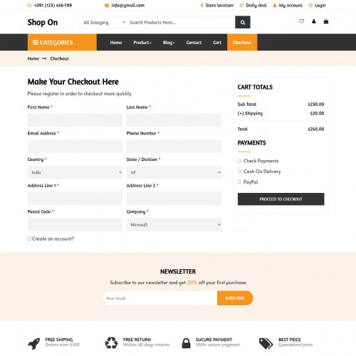 eCommerce website template checkout page