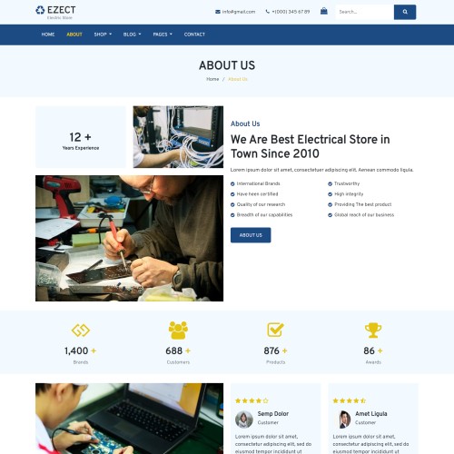 About us page html for electric store