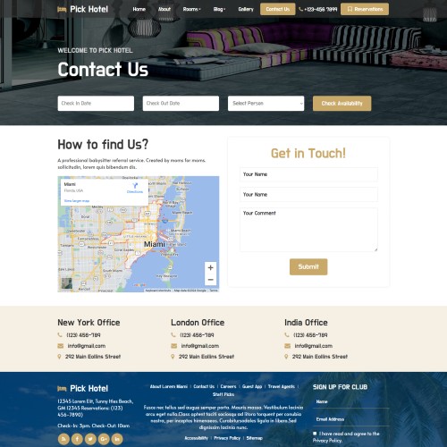 Hotel room booking contactus page html