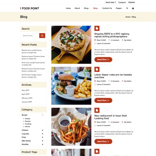 Food preparation blogs list web layout