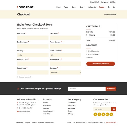 Place food orders checkout page html