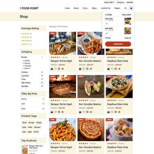 Restaurant foods list web page