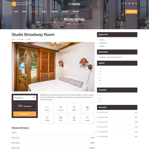 Hotel room details page bootstrap