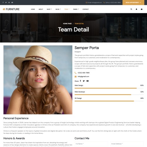 Interior furniture company employee profile page html