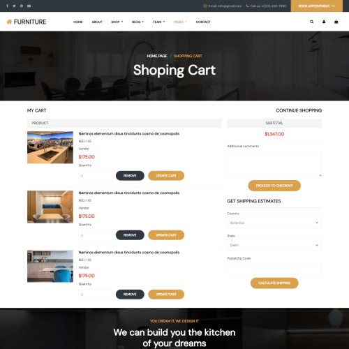 Home wooden furniture online cart bootstrap5