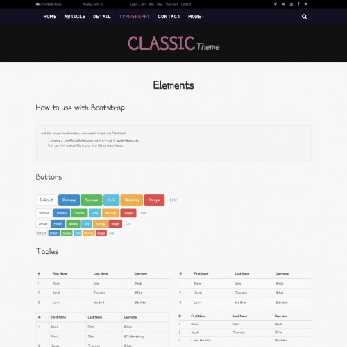 Web Blog HTML Bootstrap Element Page