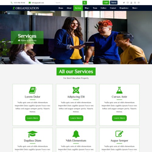 Organization services page design bootstrap
