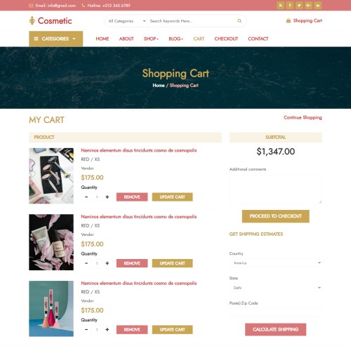 Shopping cart responsive site page for beauty store