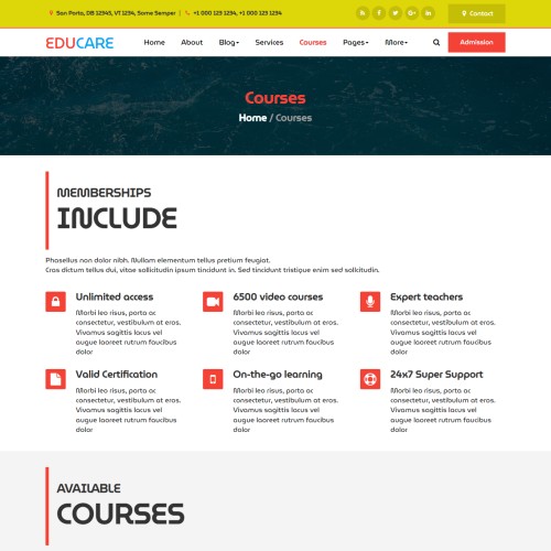 Education template course and syllabus in bootstrap