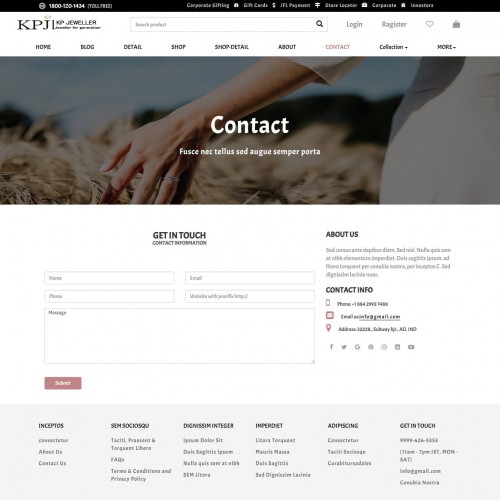 Jewelers Shop Website Template Contact Page
