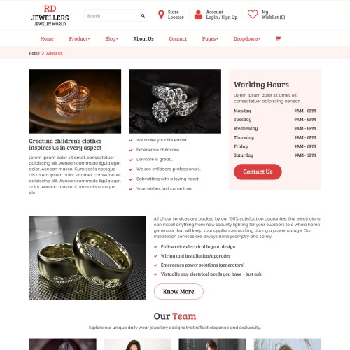 Online jewelry store about us page