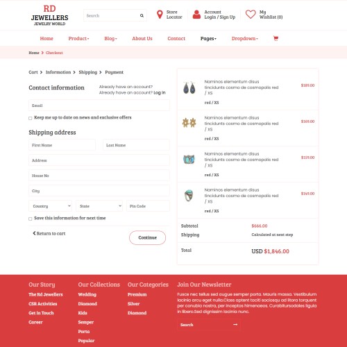 Jewelry eCommerce website checkout html