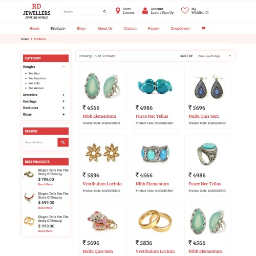 Online jewelry shop products