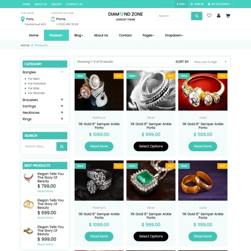 Gold-Silver jewelry shop product page responsive html
