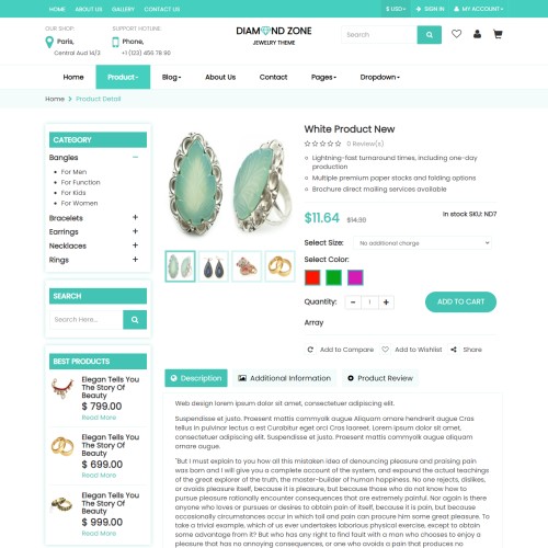 Online jewelry shop product details