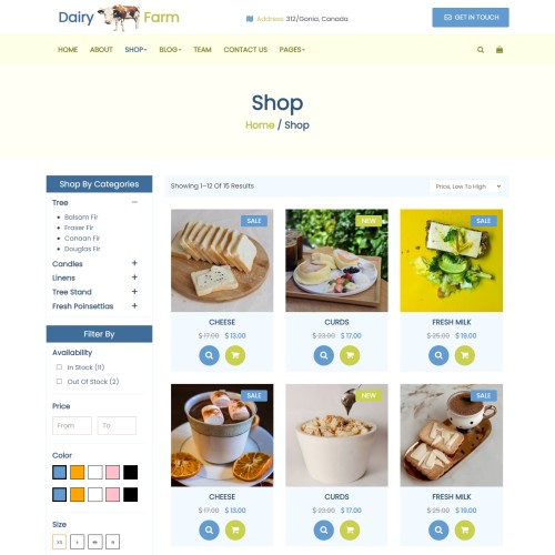 Cow milk product listing page html