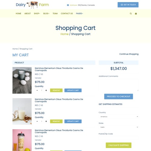 Online dairy milk products shopping cart