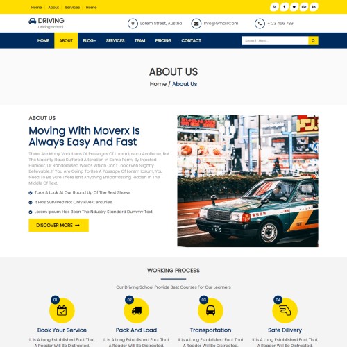 About us page template for car driving school