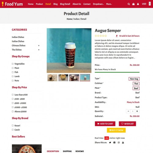 Online restaurant food sell shop website design template