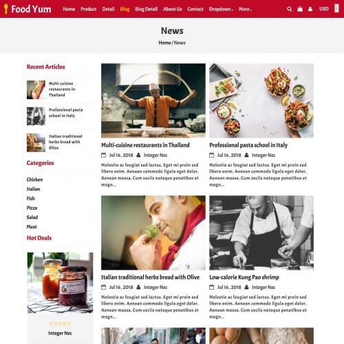 Food recipe blogs page in bootstrap