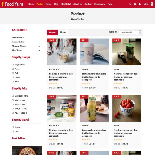 Responsive restaurant food products listing html