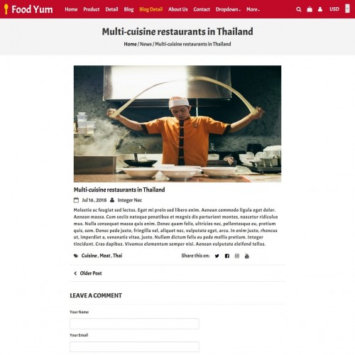 Restaurant web template recipe details page free download