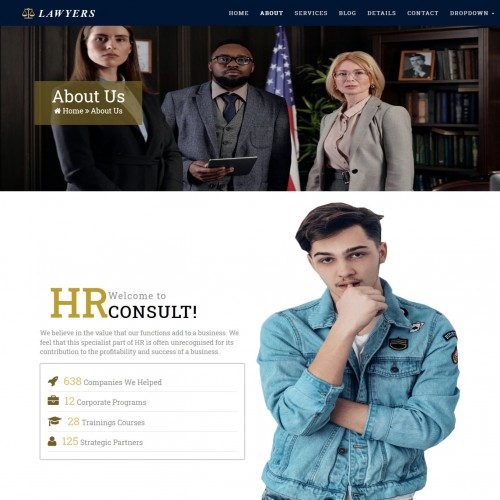 Lawyers club template aboutus page screen