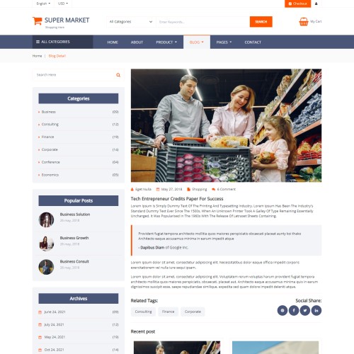 eCommerce template blog detail web page