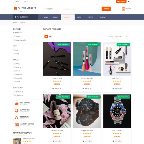 Super market product collection page web design