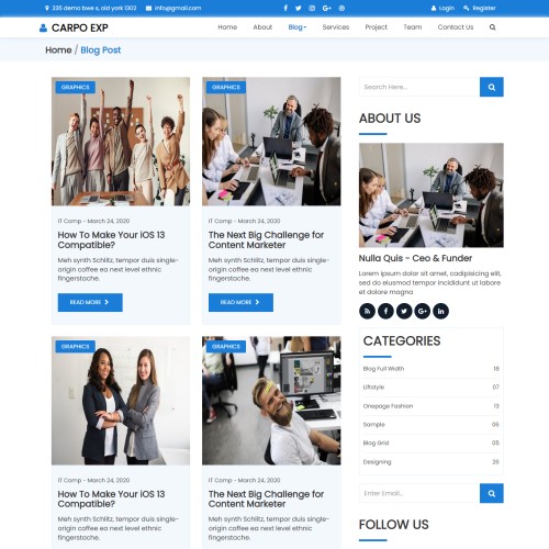 Small business website template blog page