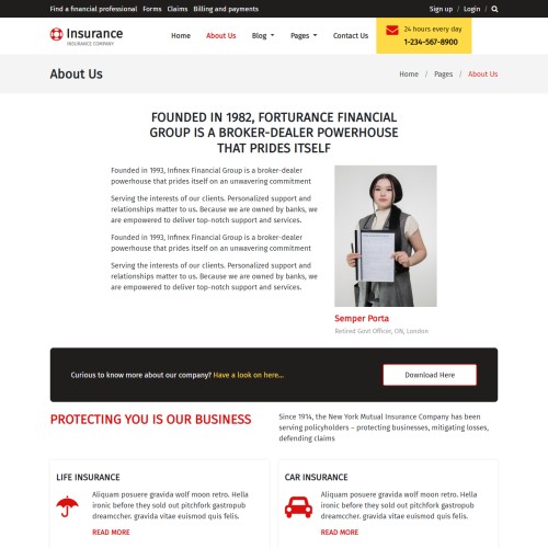 Insurance company details web page bootstrap 5