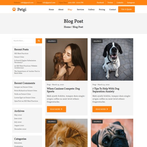 Pets and animal blogs list bootstrap 5