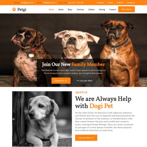 Pets business website template free home