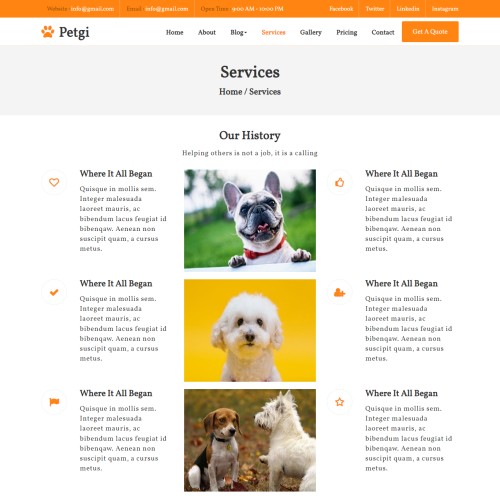 Responsive services provided page for pets