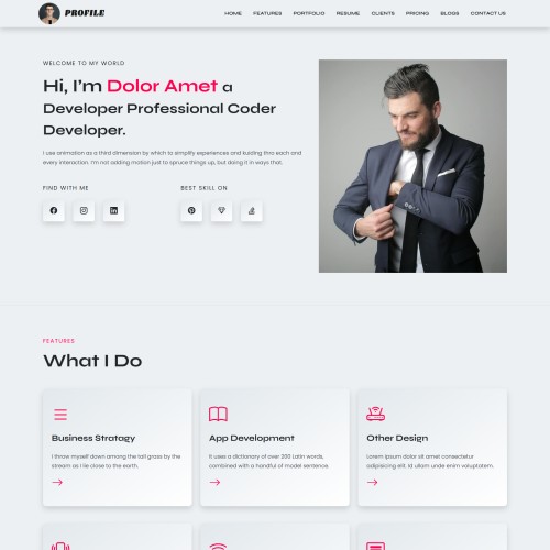 One page personal website template home page