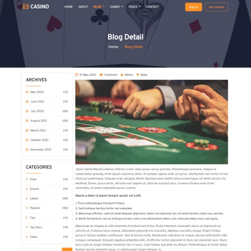 Bootstrap5 designed gambling blog details