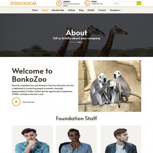 Zoo website template about us page html