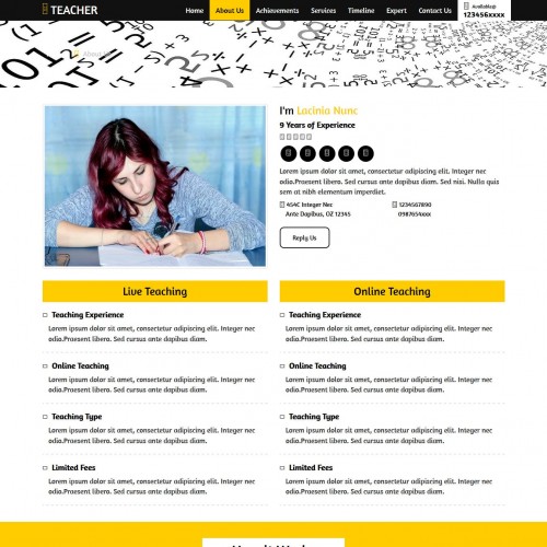 Private tutor website template about us page