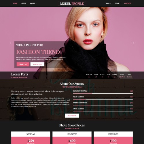 Modeling portfolio website template html