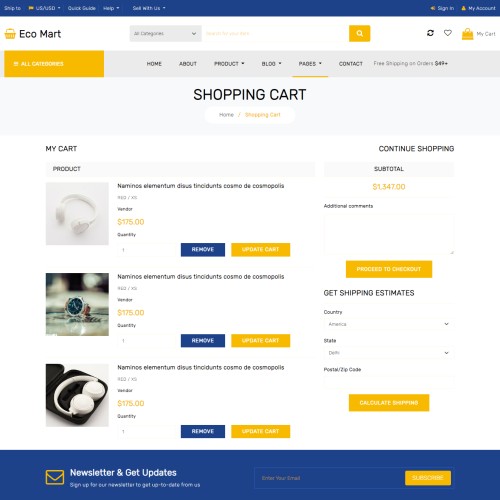 eCommerce site shopping cart page html