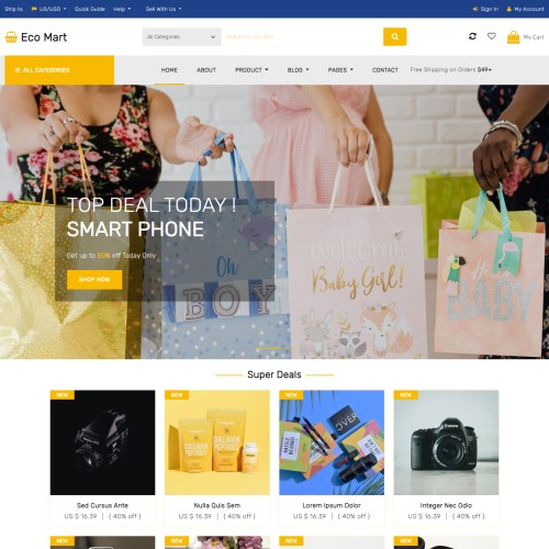 eCommerce website template free home