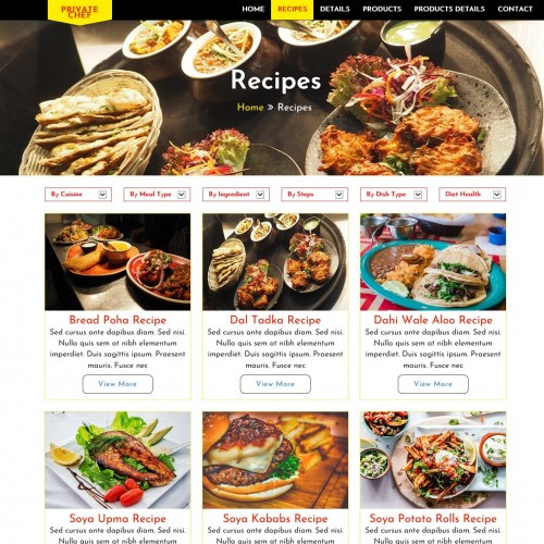 Web design for restaurant chef recipes