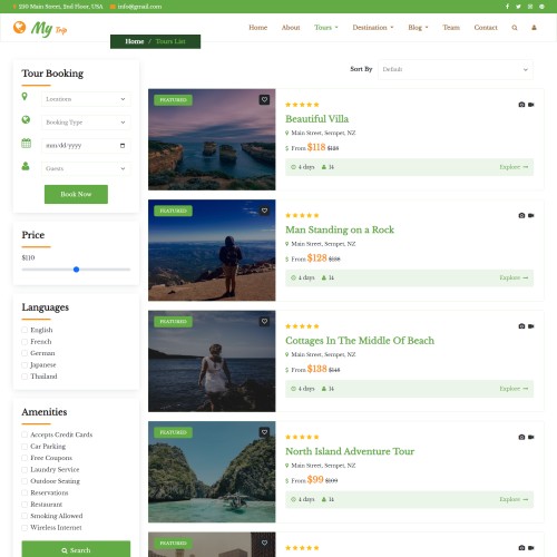 Travel packages listing and inquiry page html