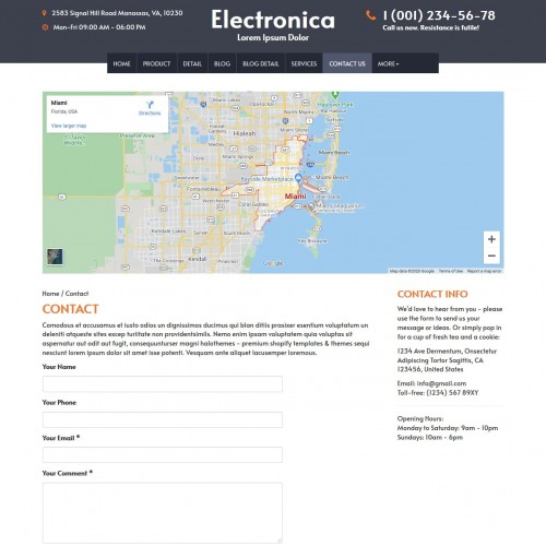 Electronic shop contact detail page