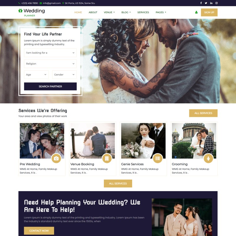 Wedding Planner Website Template Free Download TemplateOnWeb
