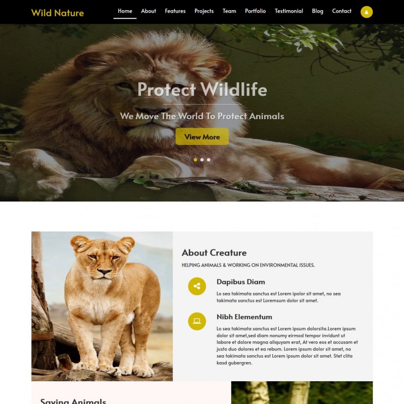 One Page Animal Rescue Website Template - TemplateOnWeb