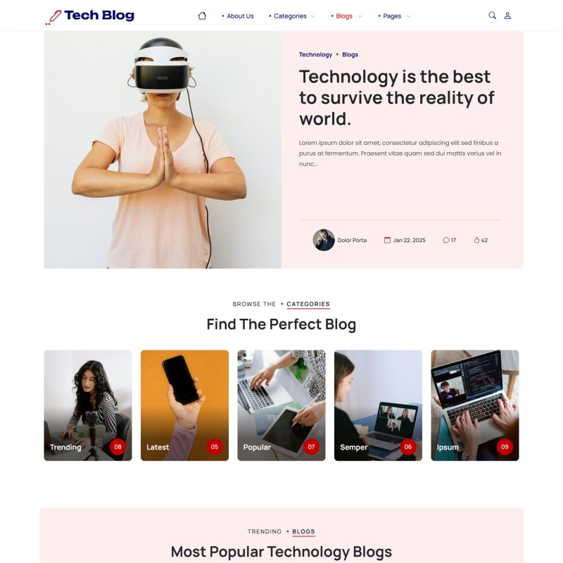 Clean homepage layout for coding tutorials and engineering articles