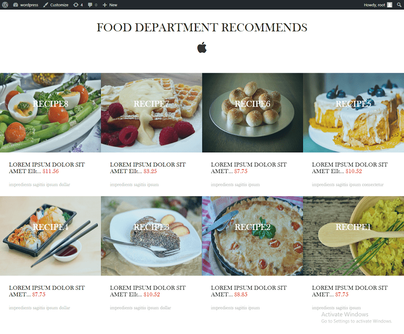 Home page featured restaurent food section design