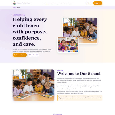 About page template in Bachpan School WordPress theme