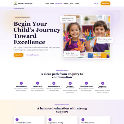 Admissions page layout for school WordPress website